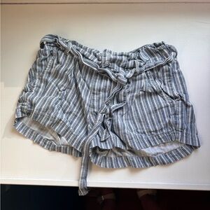 Women’s shorts, striped white and blue, lightweight, summer/beach vibes